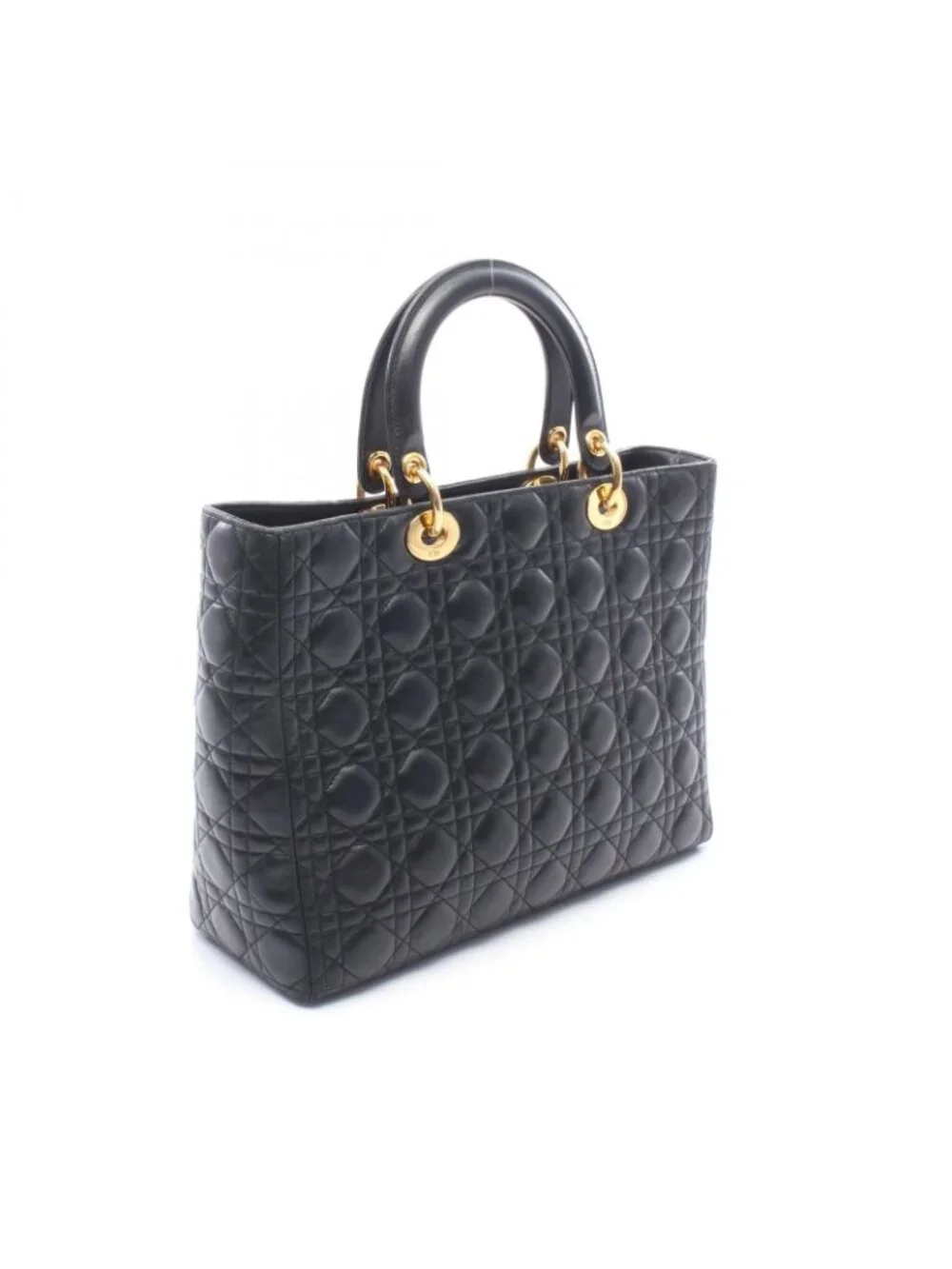 Dior Lady Dior Large 2-Way Black Leather Lady Dior Tote Bag